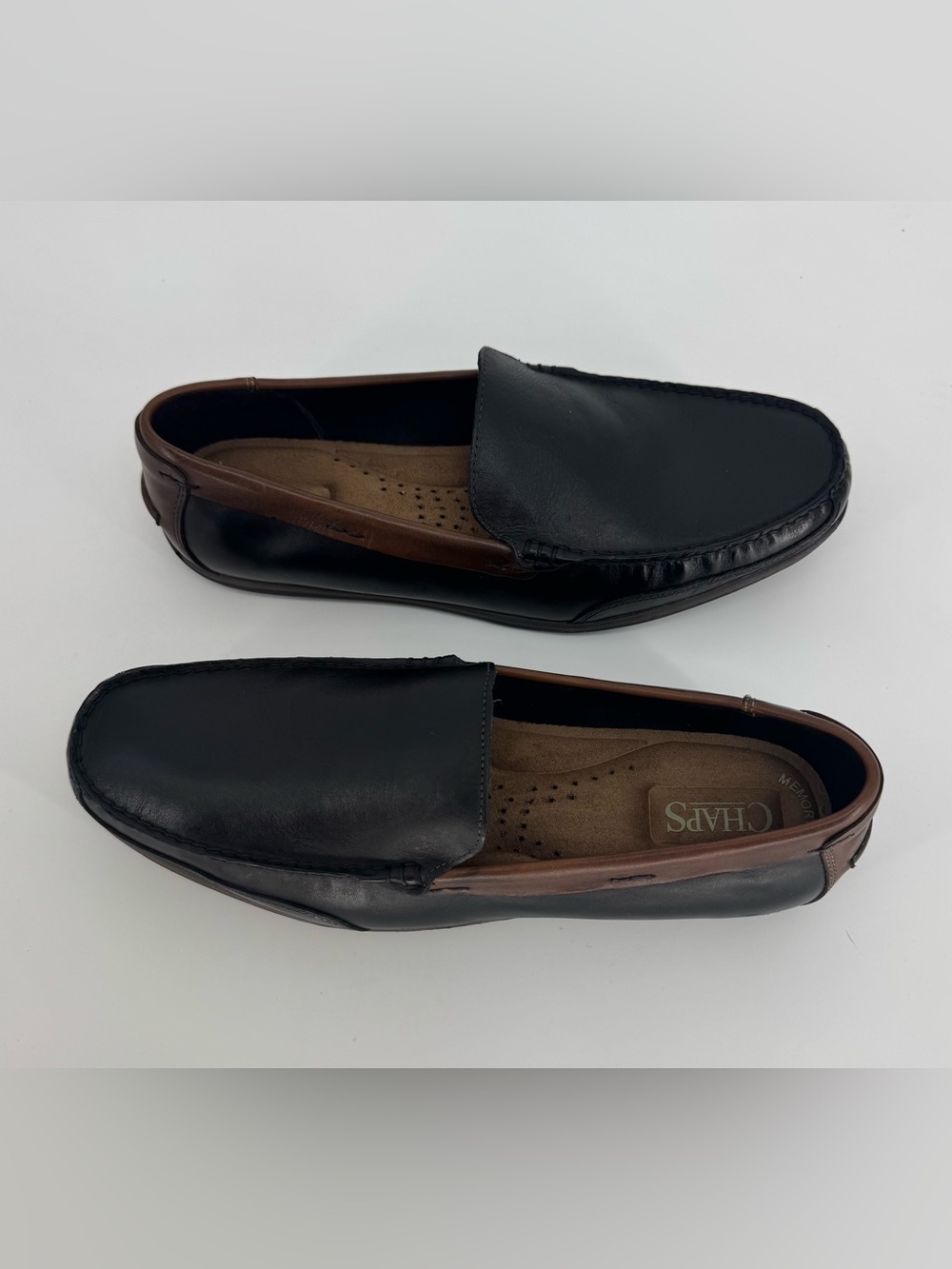 Chaps Black and Brown Leather Slip-On Loafers Size 13